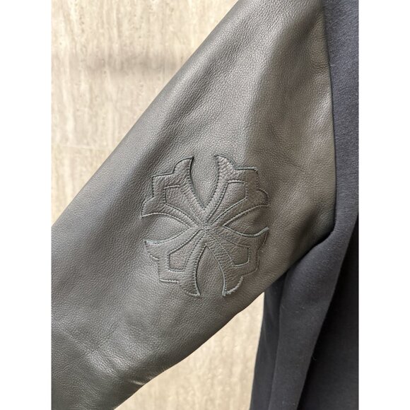 Chrome Hearts Black Hoodie W/ Leather Sleeves & Gothic Cross Details Full Zip Co - Picture 14 of 16